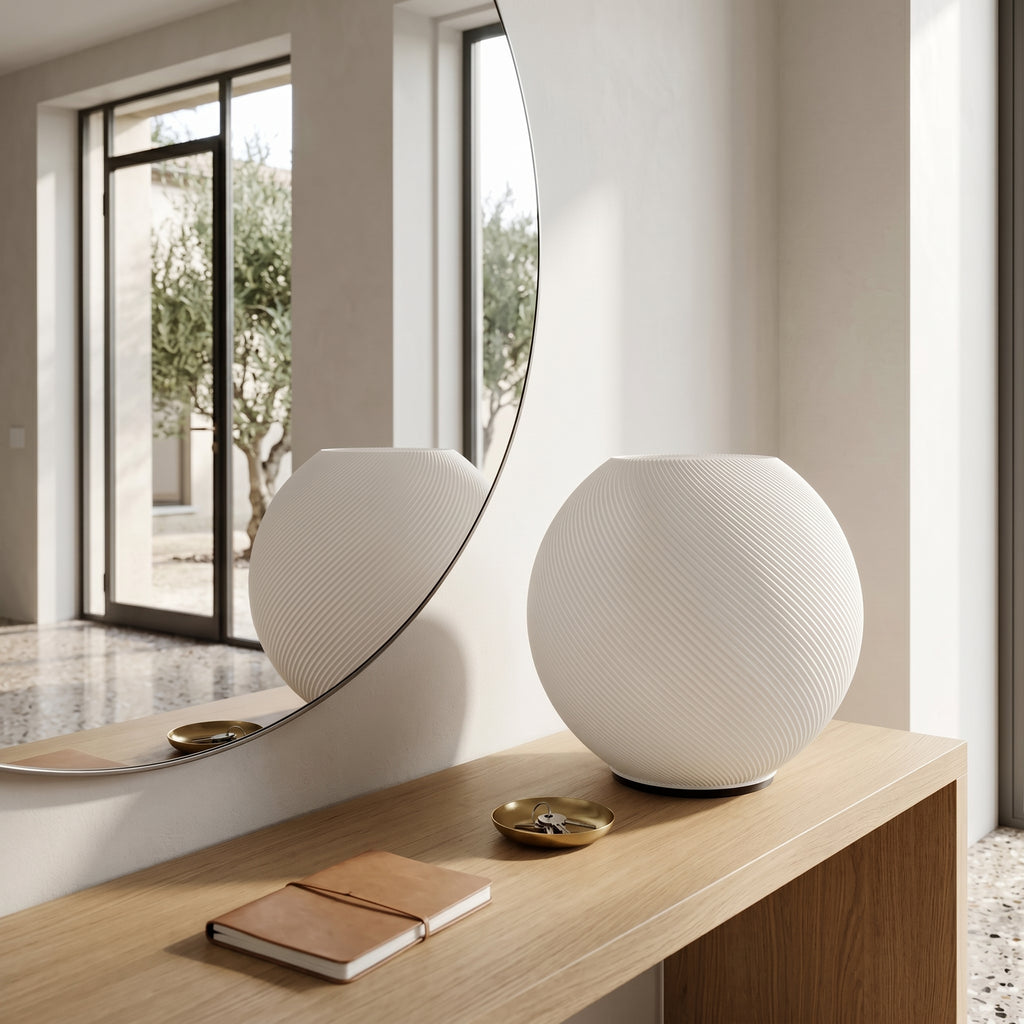 Lampada da Tavolo "Sfera Spirale" in Stampa 3D – Design Moderno Sinuoso
